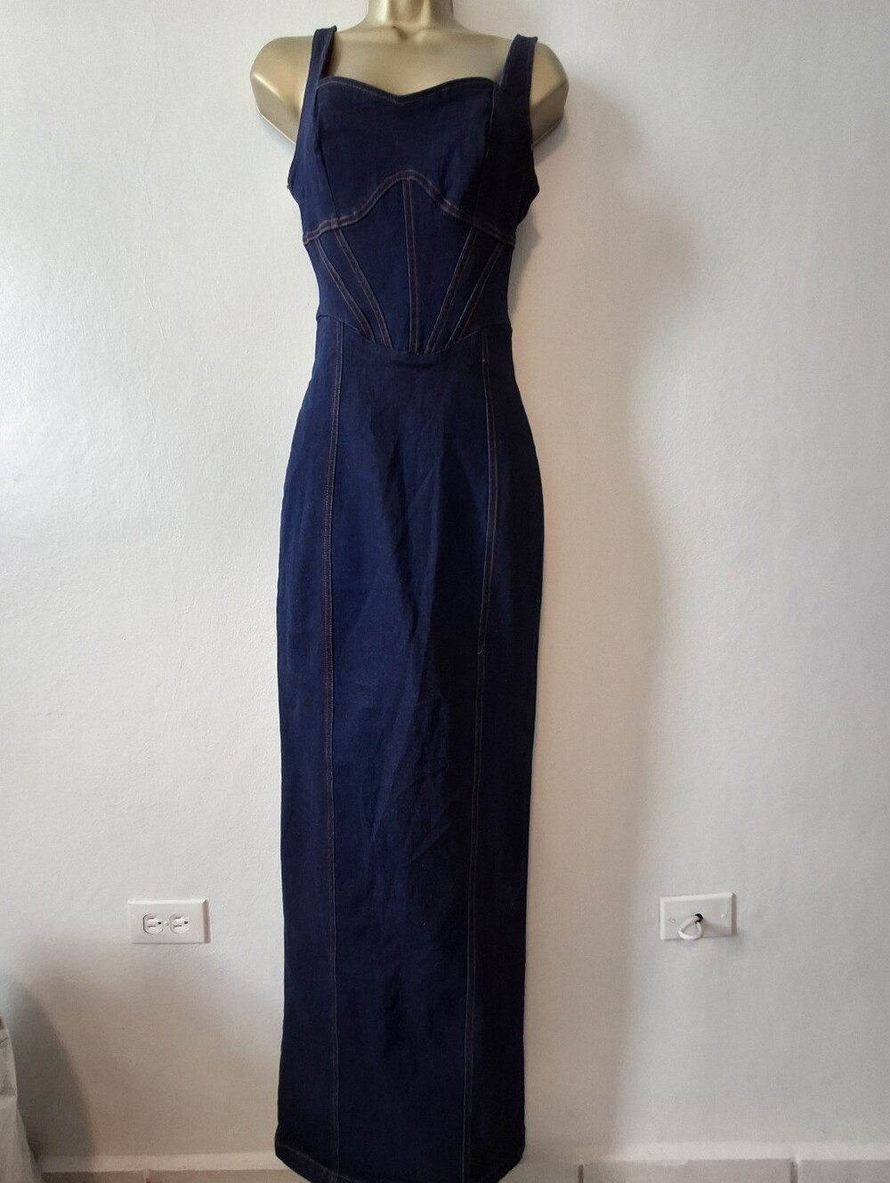 Sleeveless Dark Blue Denim Xtra Long Maxi Dress